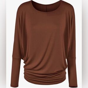 Flowy and Comfort Draped Long Sleeve Batwing Dolman -rust